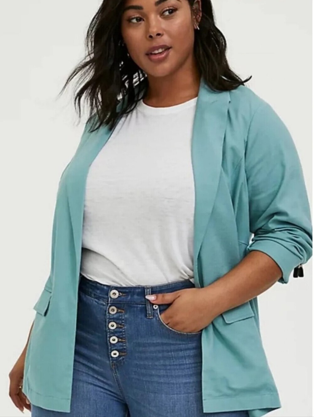 NEW! Torrid Linen Relaxed Fit Teal Blazer, Plus Size 1